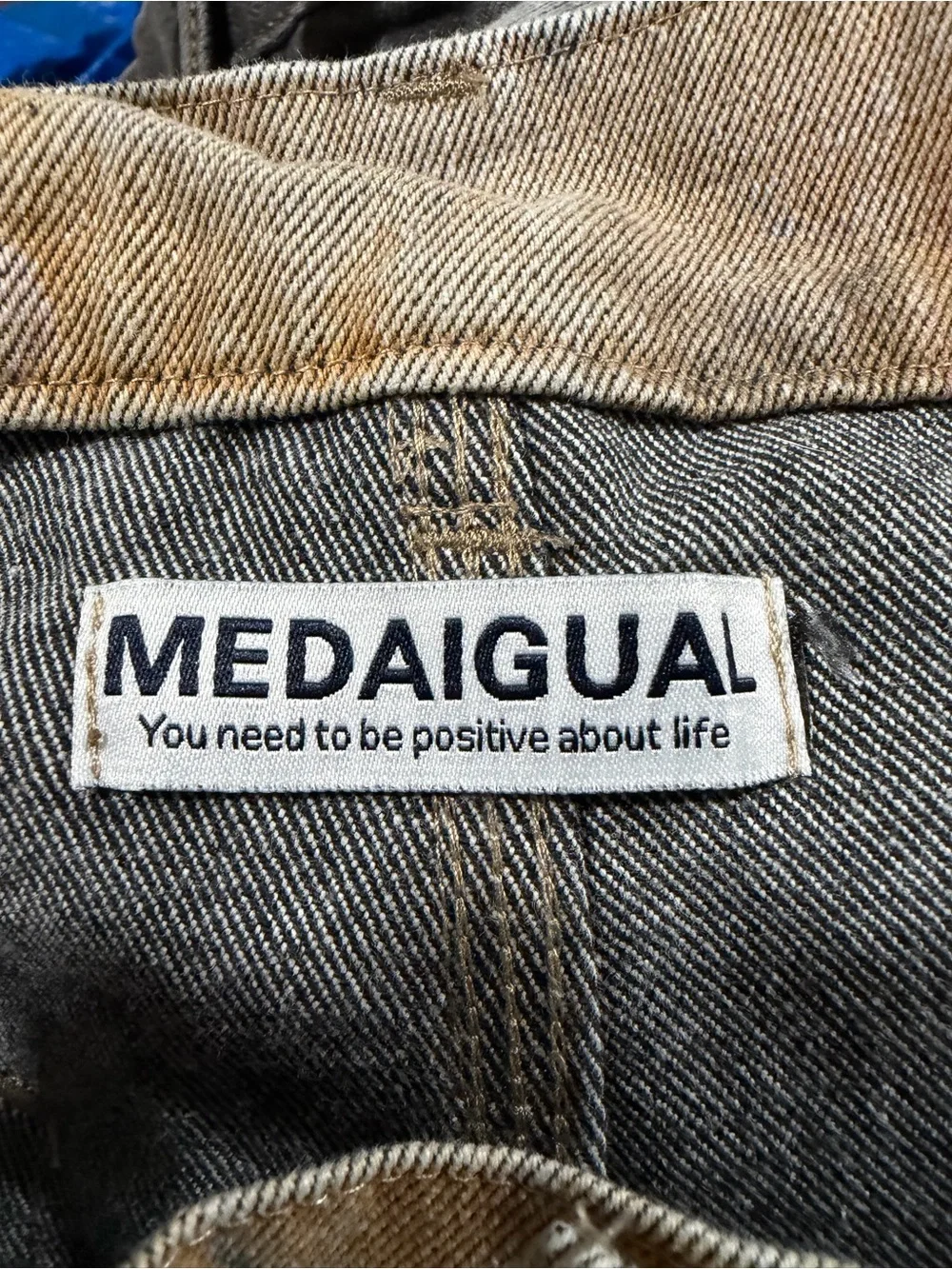 Medaigual Men’s Faded Washed Beige Painter-Style Soft Denim Streetwear
